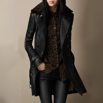 Wiesława – Skórzany Płaszcz z Kołnierzem