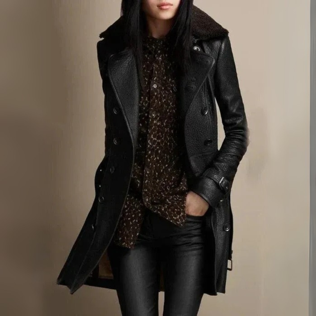 Wiesława – Skórzany Płaszcz z Kołnierzem