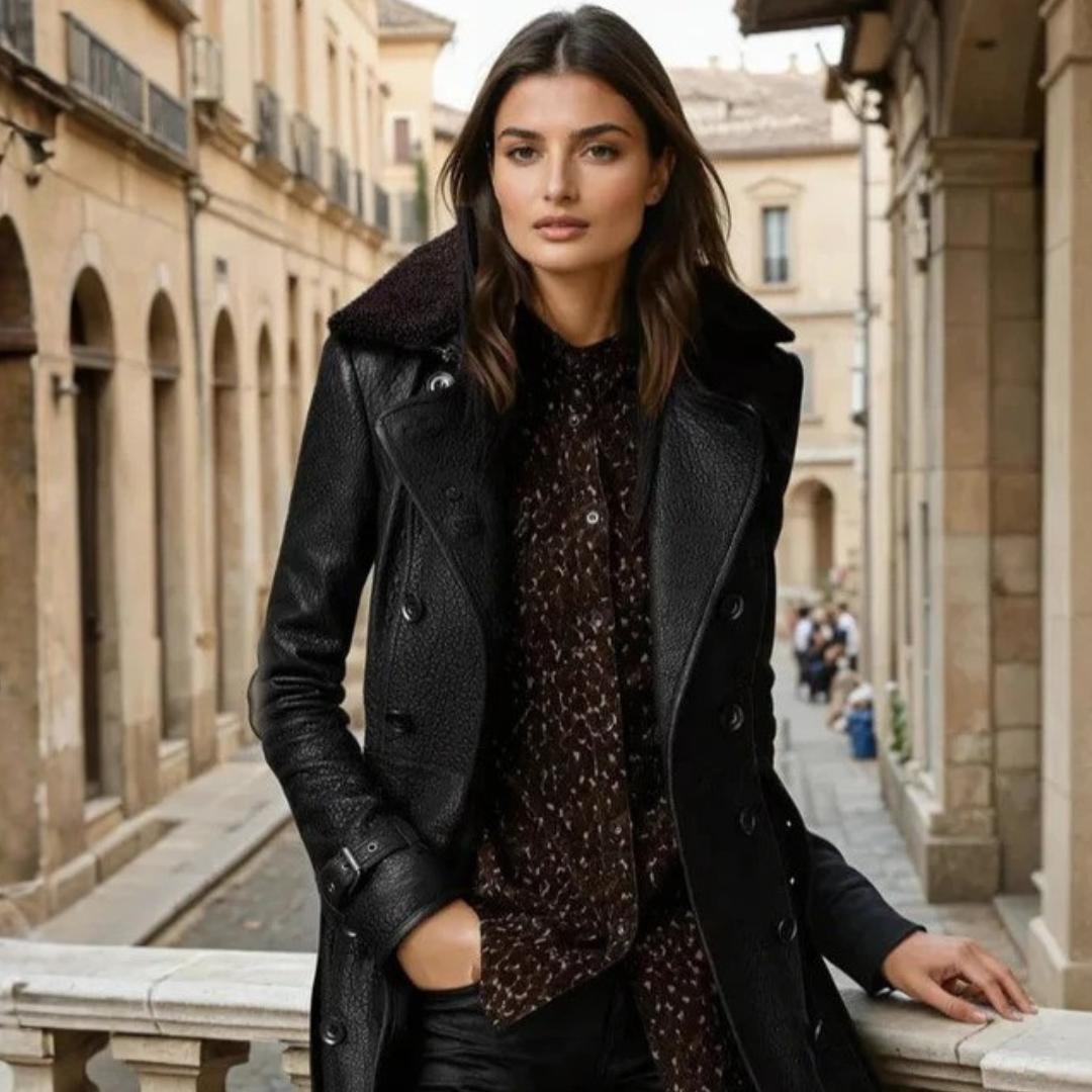 Wiesława – Skórzany Płaszcz z Kołnierzem