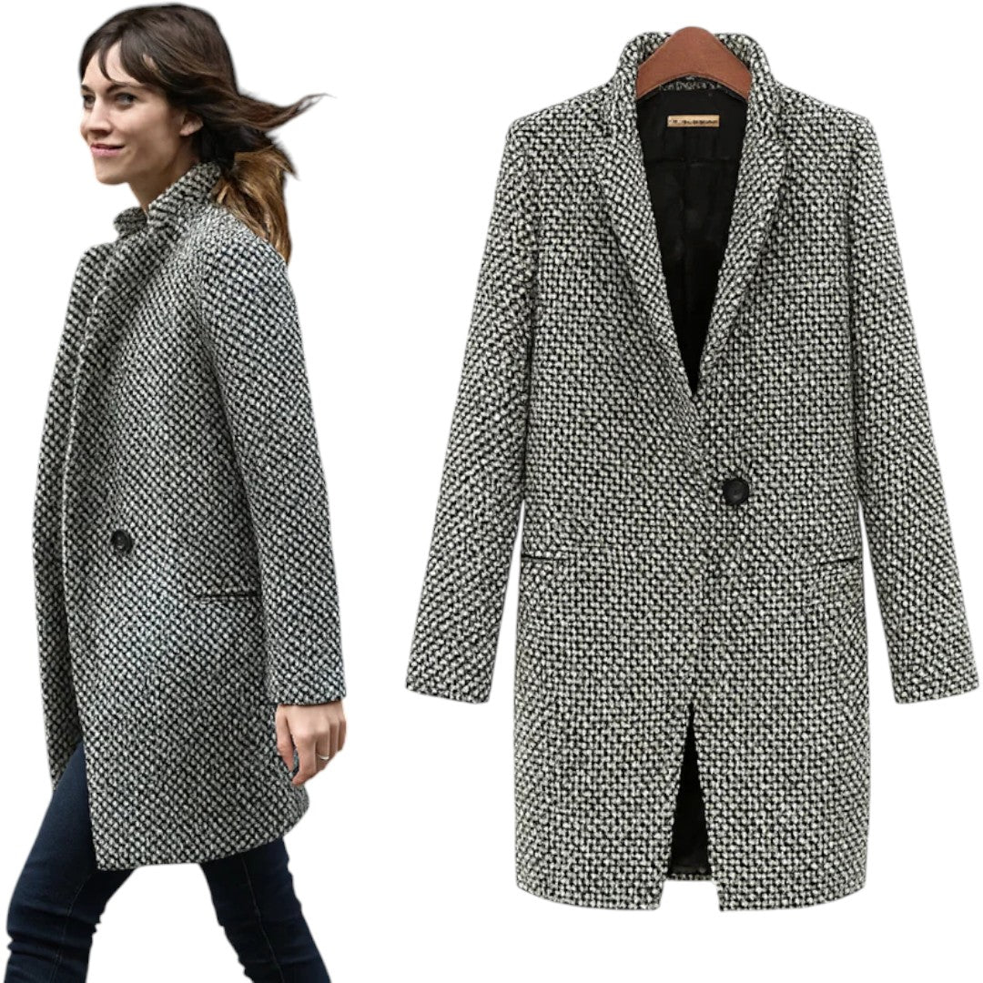 Iwona – Klasyczny Płaszcz w Jodełkę