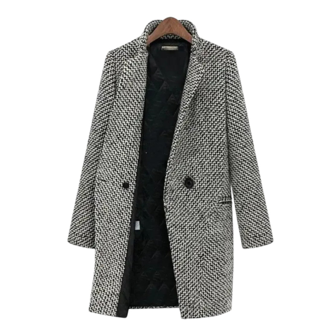 Iwona – Klasyczny Płaszcz w Jodełkę